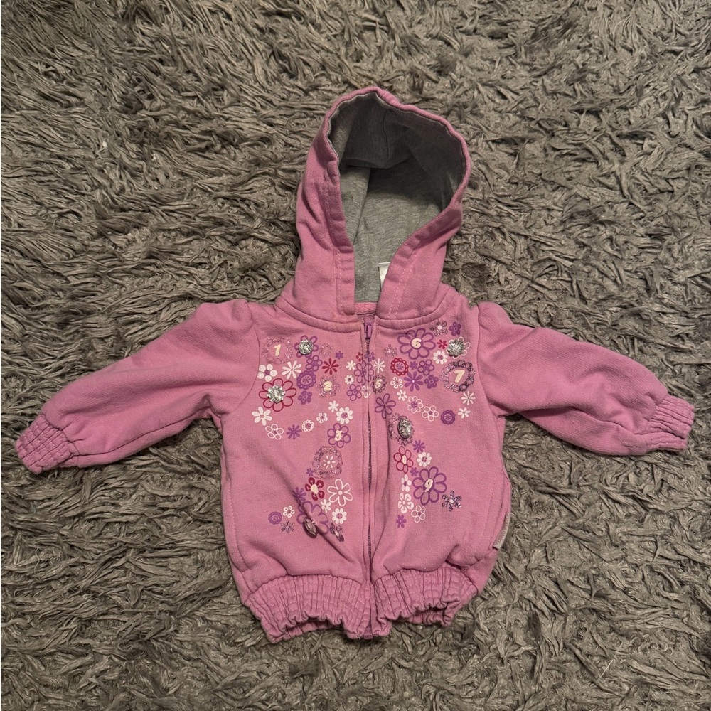 Sesame Street Girls' Pink Hooded Floral Zip Sweatshirt